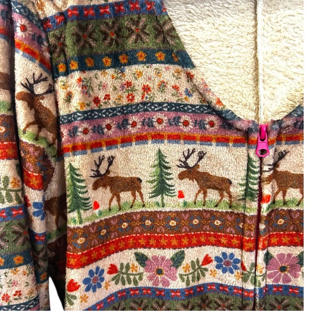 Natural Life PJ Onesie Zip Up Fleece Cozy Jumpsuit Moose Nature Outdoor Print XS - Picture 5 of 11